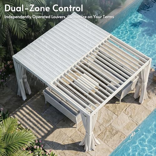 10x12ft aluminum outdoor louvered pergola with screens &, side view