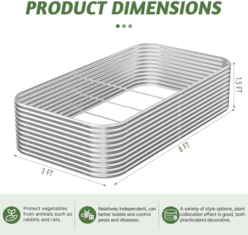 tall 8ft raised beds for gardening, corrugated galvanized, front angle view
