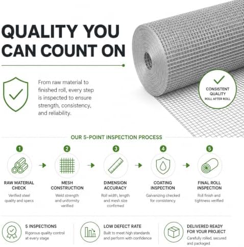 GoldPeak Hardware Cloth 1/4 inch Wire Mesh 48'' x 50' 23 Gauge | Hot-dip Galvanized After Welding, Chicken Wire Fencing Wire Fence Roll Welded Wire Fencing Wire Cloth Snake Fence
