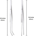 Miupoo Long Handle Stainless Steel Paint Straight and Curved Tweezers Nippers,Extra Long Precision Craft Tweezers Set with Serrated Tips,Silver,2 pieces,9.8Inches