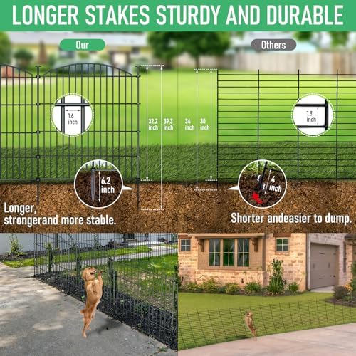10‑panel no‑dig metal garden fence 32"h x 23.6'l, close-up detail