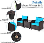 tangkula 3 pieces patio furniture set, pe rattan showing dimensions