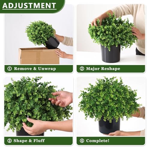 2set lifelike touch fake eucalyptus topiary ball trees, side view