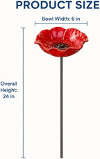 3 Pcs Metal Flower Bird Bath Garden Stakes, Red Poppy Flower Bowl Outdoor Yard Decor,Handmade Style Decorative Bird Feeder Water Bowl for Birds, Bees, Butterflies, Beds,Patio, Lawn and Garden