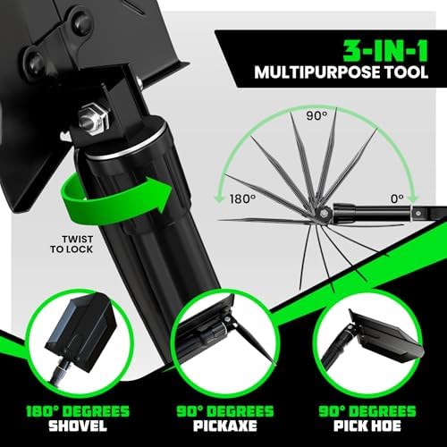 rhino usa survival shovel with pick - military, close-up detail