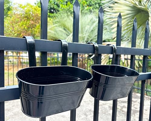 10" metal hanging planter for railing with detachable, view 9