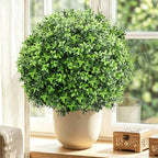23.7" artificial boxwood topiary ball trees showing dimensions