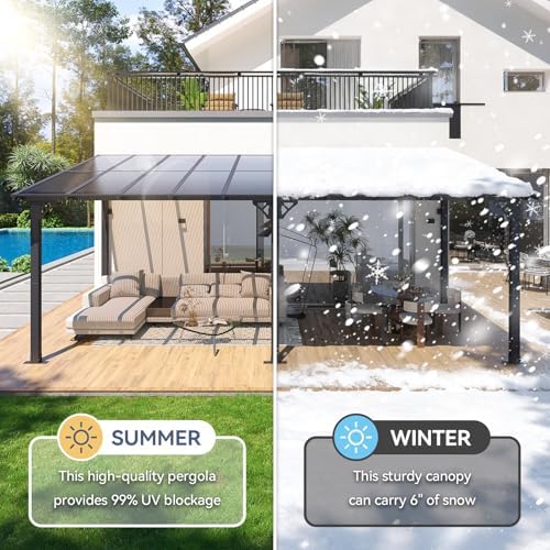 10' x 20' lean to gazebo pergola, metal showing dimensions