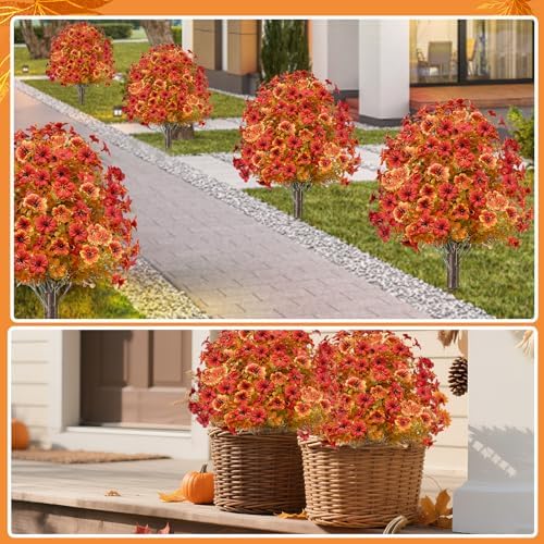 fall artificial mums topiary ball tree with ground, package contents