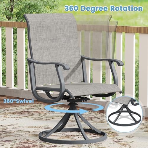 DIFY Patio Swivel Dining Chairs Set of 4, All Weather Swivel Outdoor Patio Chairs with Breathable Textilene Fabric, Metal Frame for Garden Backyard Balcony, Grey
