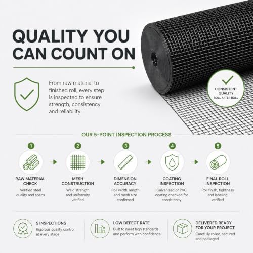 GoldPeak Black Hardware Cloth 1/2 Inch Mesh 48 Inch x 100 Foot 19 Gauge | Vinyl Coated Welded Wire Mesh Roll Chicken Wire Fencing Garden Fence Tree Guard Hardware Mesh Wire Fence Roll