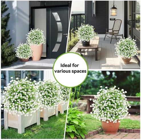 enven white artificial flowers for outdoors, 2 pack on a desk or shelf