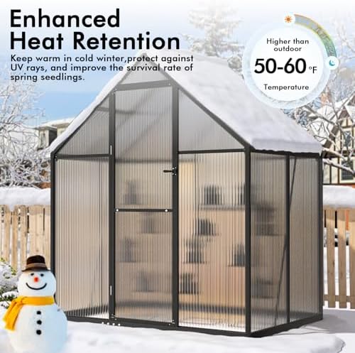 6x4ft greenhouse with thermometers, small greenhouse for outdoors, side view