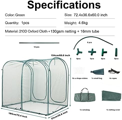 poray large tunnel 73''x37''x61''plant netting cover,5ft tall crop, close-up detail