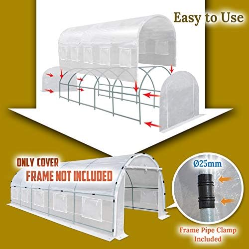 benefitusa greenhouse replacement cover half-transparent greenhouse cover (24.6'x10'x7'), front angle view