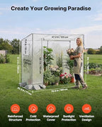 vevor walk-in greenhouse, 76.8" x 30.3" x 66.1" shown in use
