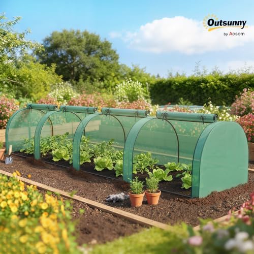 outsunny mini greenhouse 177.2" x 39.4" x 31.5" shown in use
