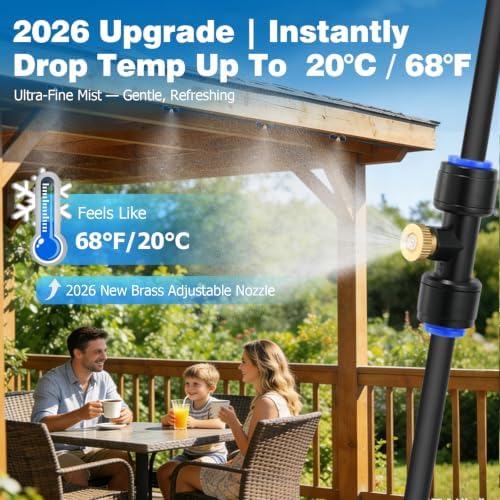 mellbree misters for outside patio 60ft/18m, pre-assembled misting shown in use