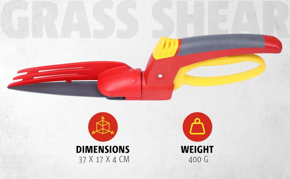 Wolf-Garten RILL Comfort Single Hand Grass Shears, Red, 39.2x2.47x2.5 cm