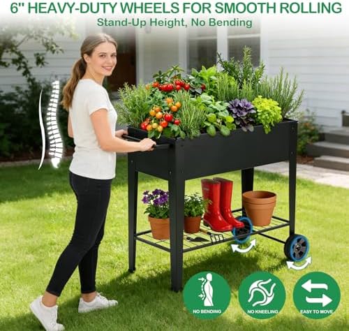 31.5" tall elevated mobile raised garden bed with, view 9