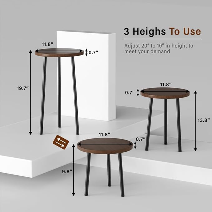 Plant Stand Indoor 2 Pack: Plant Table 14''&20'' Wooden & Metel Heavy Duty Stands for Flower Lovers - Mid Century Modern Design Stool for Bedroom/Living Room/Patio/Garden