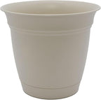 The HC Companies Eclipse Round Planter with Saucer - Outdoor & Indoor Plant Pot with Drainage Holes - Lightweight, UV-Resistant Plastic Pots for Plants, Flowers & Herbs (10" Cottage Stone, Pack of 1)
