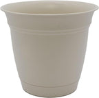 The HC Companies Eclipse Round Planter with Saucer - Outdoor & Indoor Plant Pot with Drainage Holes - Lightweight, UV-Resistant Plastic Pots for Plants, Flowers & Herbs (6” Cottage Stone, Pack of 1)