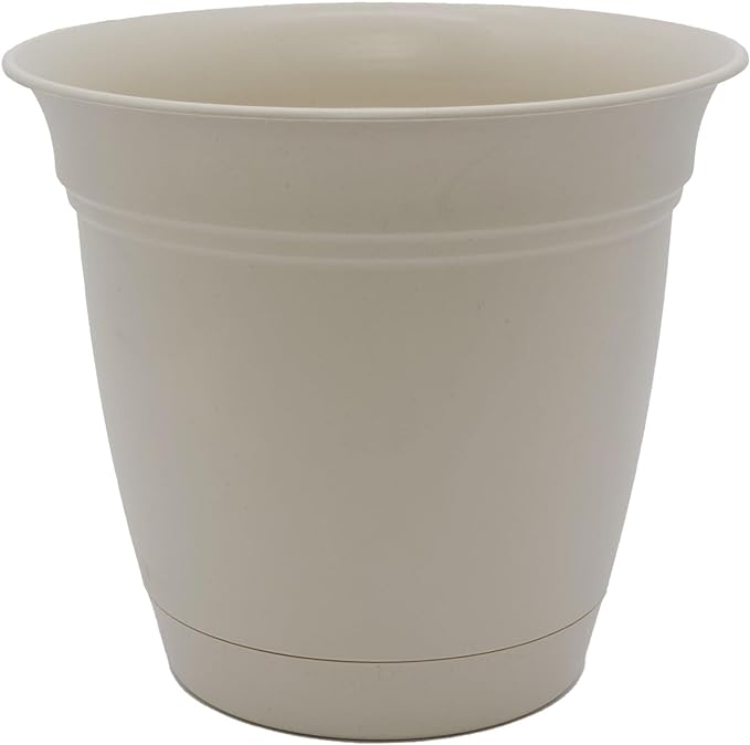 The HC Companies Eclipse Round Planter with Saucer - Outdoor & Indoor Plant Pot with Drainage Holes - Lightweight, UV-Resistant Plastic Pots for Plants, Flowers & Herbs (6” Cottage Stone, Pack of 1)