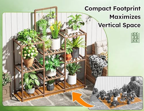 enhomee 47.2" outdoor plant stand with 8-tier for shown in use