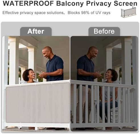 sunny guard 3'x16.5' waterproof balcony privacy screen pes, side view