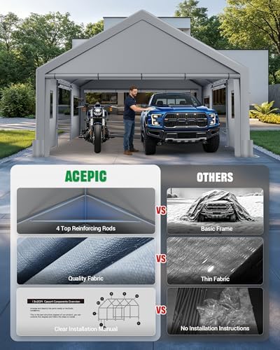 acepic upgraded 20x20 heavy duty carport, drive through, side view