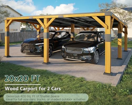 jocisland 20x20x9.2 ft heavy duty cedar wood carport, close-up detail