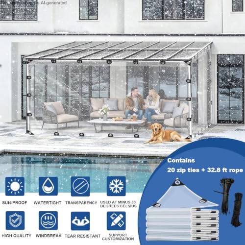 clear tarp 10'x12' 8mil - heavy-duty transparent waterproof, side view