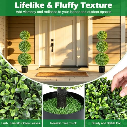 3ft realistic artificial boxwood triple ball topiary tree, package contents
