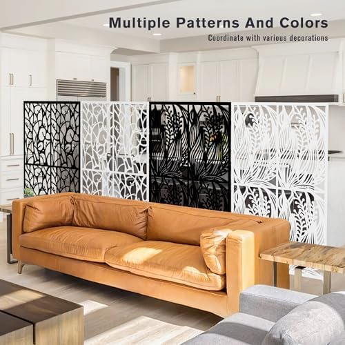 72" metal privacy screen bird pattern, white freestanding showing dimensions