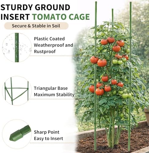 g-leaf 6 pack 6ft tomato cage for garden, side view