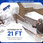 snow joe telescoping roof rake, extendable leaf & showing dimensions