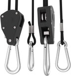 1/8Inch Heavy Duty Adjustable Rope Clip Hanger Reinforced Metal Internal Gears for Growing Light Fixtures,Various Tie-Down Uses,Loose-Proof Design,8ft Long,150lbs Weight Capacity,Black,1Pair