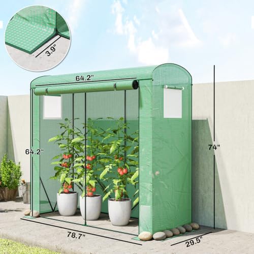 outsunny mini greenhouse portable roll-up door 78.7" x, front angle view
