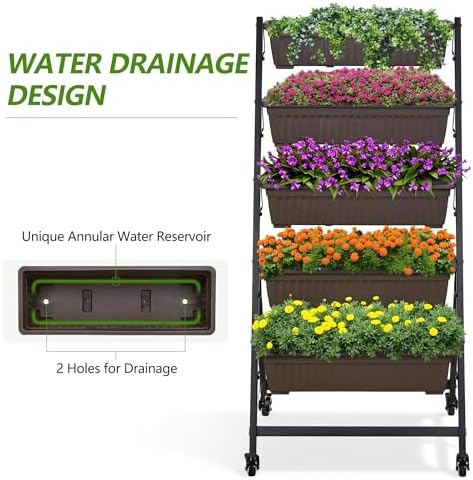 vecelo 5-tier vertical garden bed, freestanding elevated raised showing dimensions