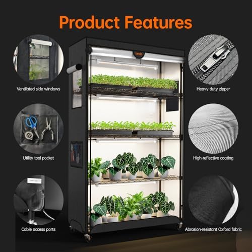 bstrip indoor greenhouse with grow light oxford cover, close-up detail