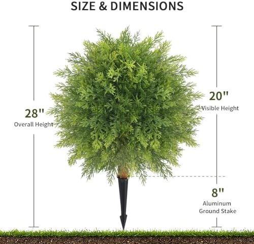 artificial bushes plants 28" topiary ball trees outdoor, close-up detail