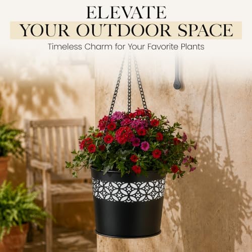 rtzen 2-pack garden planter pots with chain hangers showing dimensions