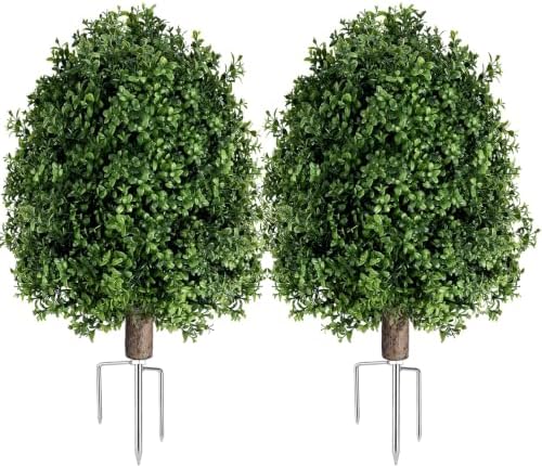 inspring 24” artificial boxwood topiary trees outdoor fake, view 9