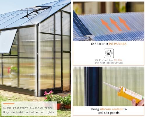 amerlife 12x13.5x9 ft polycarbonate greenhouse with quick-connect assembly showing dimensions