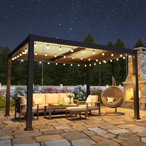 pergola 10'x12' with adjustable roof & thick aluminum, front angle view