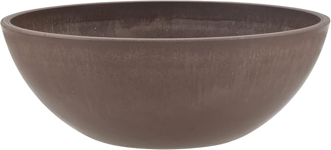PSW Pot Collection M20C 8-inch Plastic/Stone/Wood Composite Low Bowl Planter – No Drainage Hole (Drillable), Shallow Indoor/Outer Pot for Succulents, Bonsai, Fairy Gardens, Herbs, Chocolate