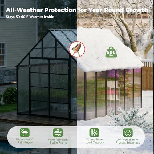 wacasa 12x10x10 ft polycarbonate greenhouse with aluminum frame, package contents