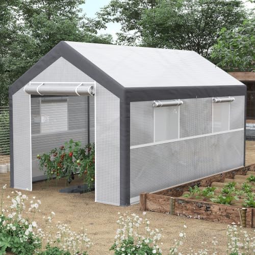 outsunny 12' x 7' x 7' greenhouse walk-in shown in use