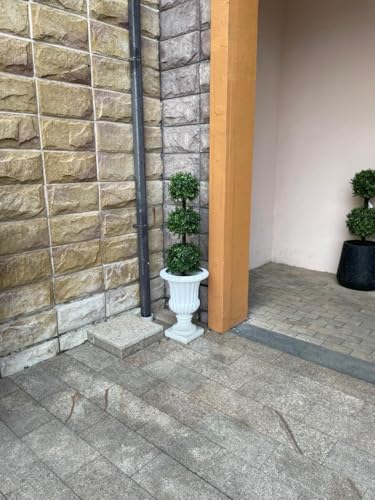 all season green 3ft artificial outdoor boxwood topiary shown in use